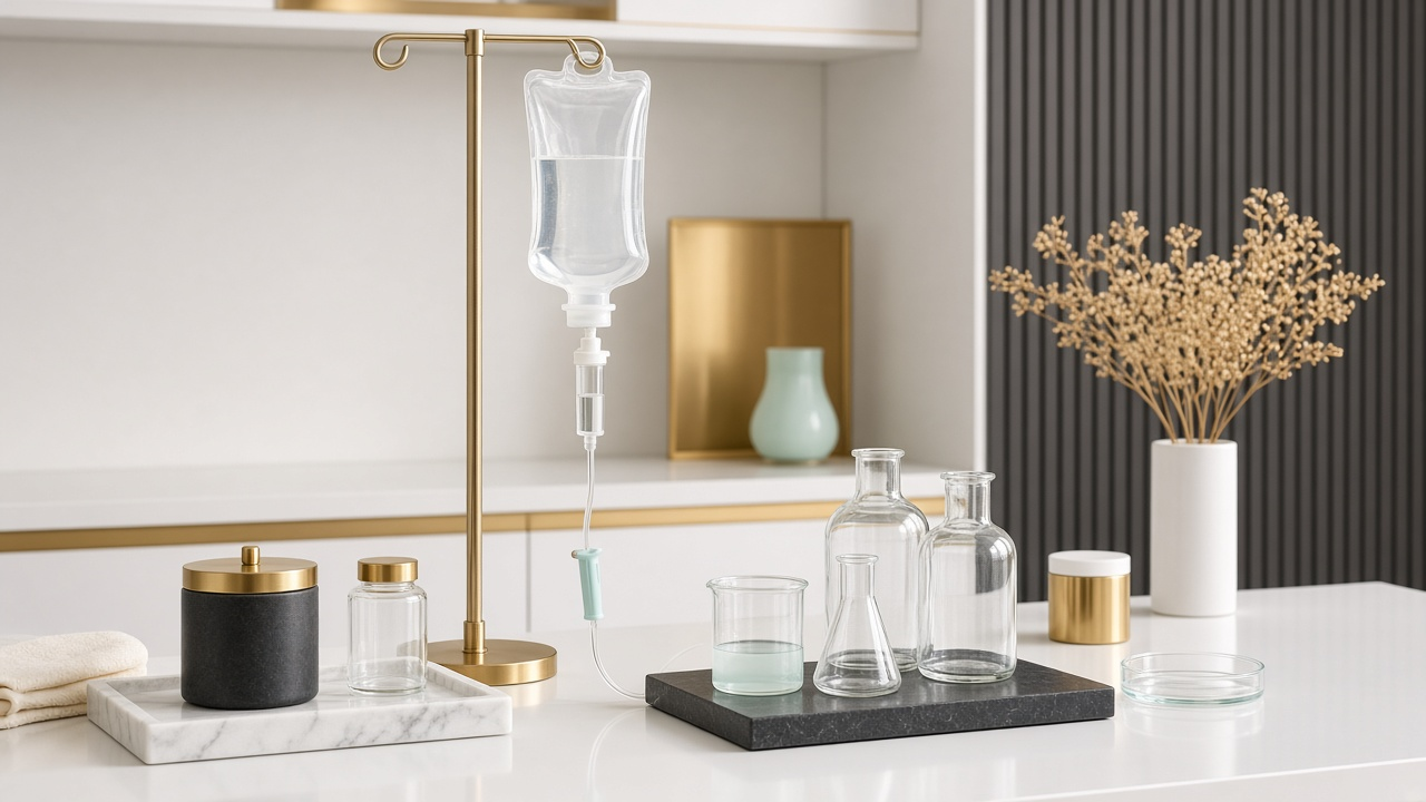 Medical IV hydration therapy setup